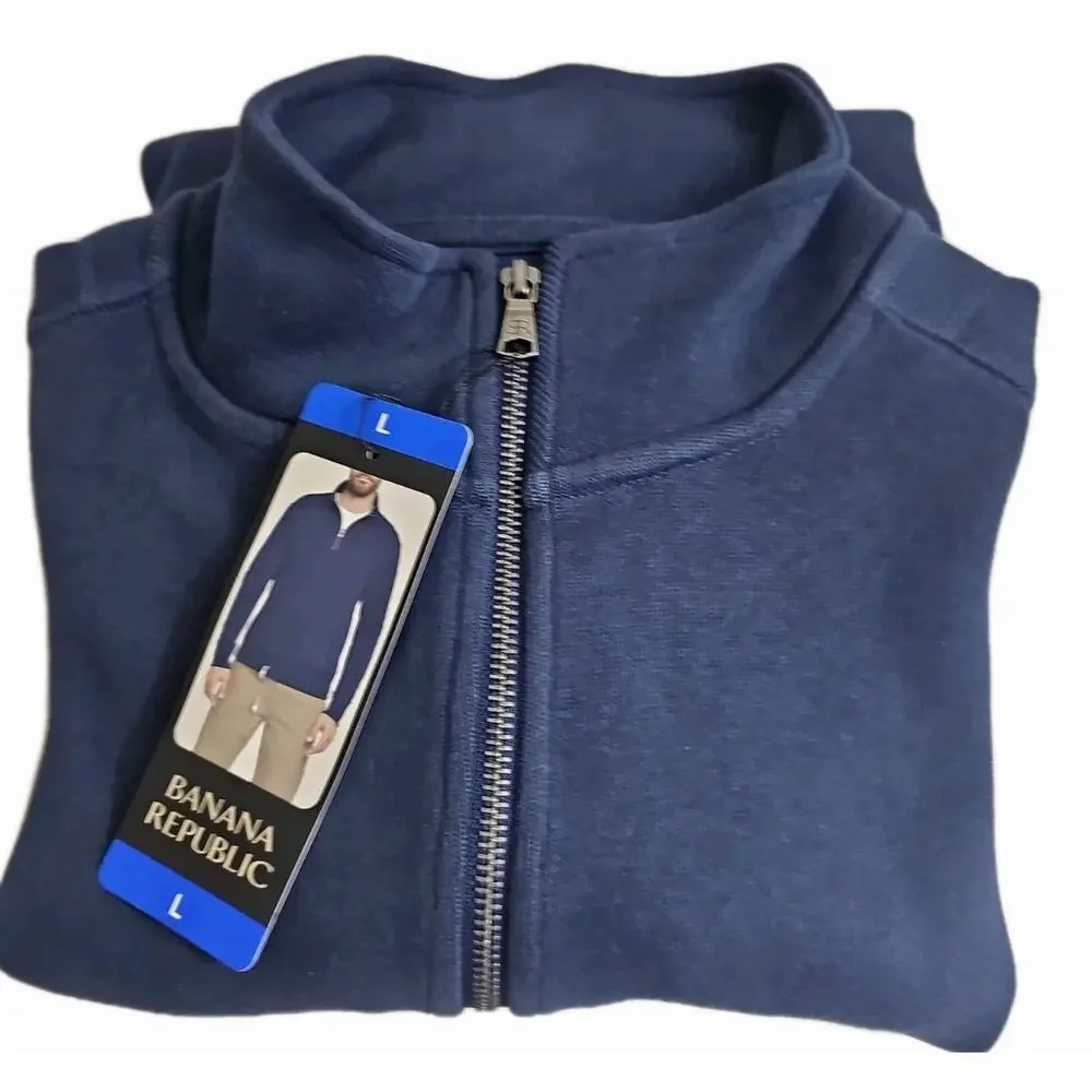 Banana Republic ~Men's Size L~ Blue Cotton Blend 1/4 Zip Pullover NWT.